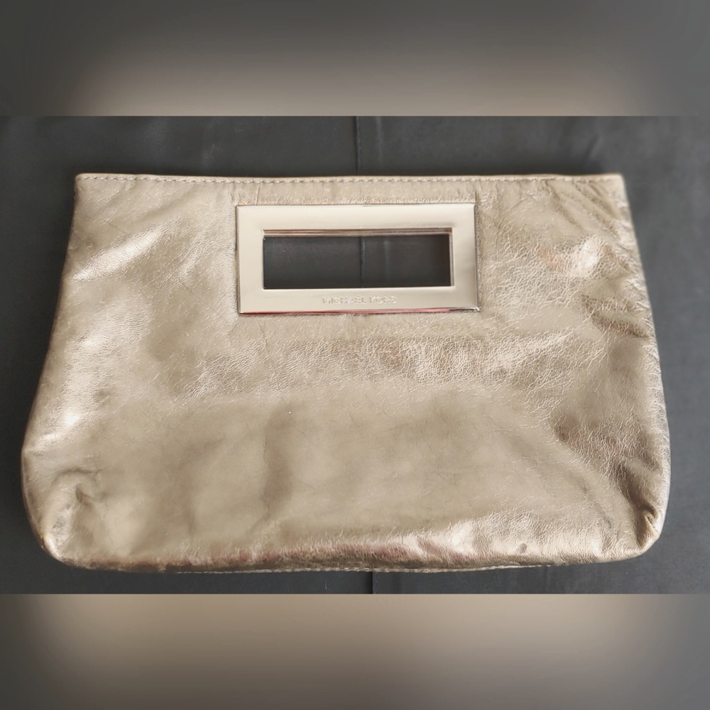 Michael Kors Gunmetal Metallic Leather Clutch original